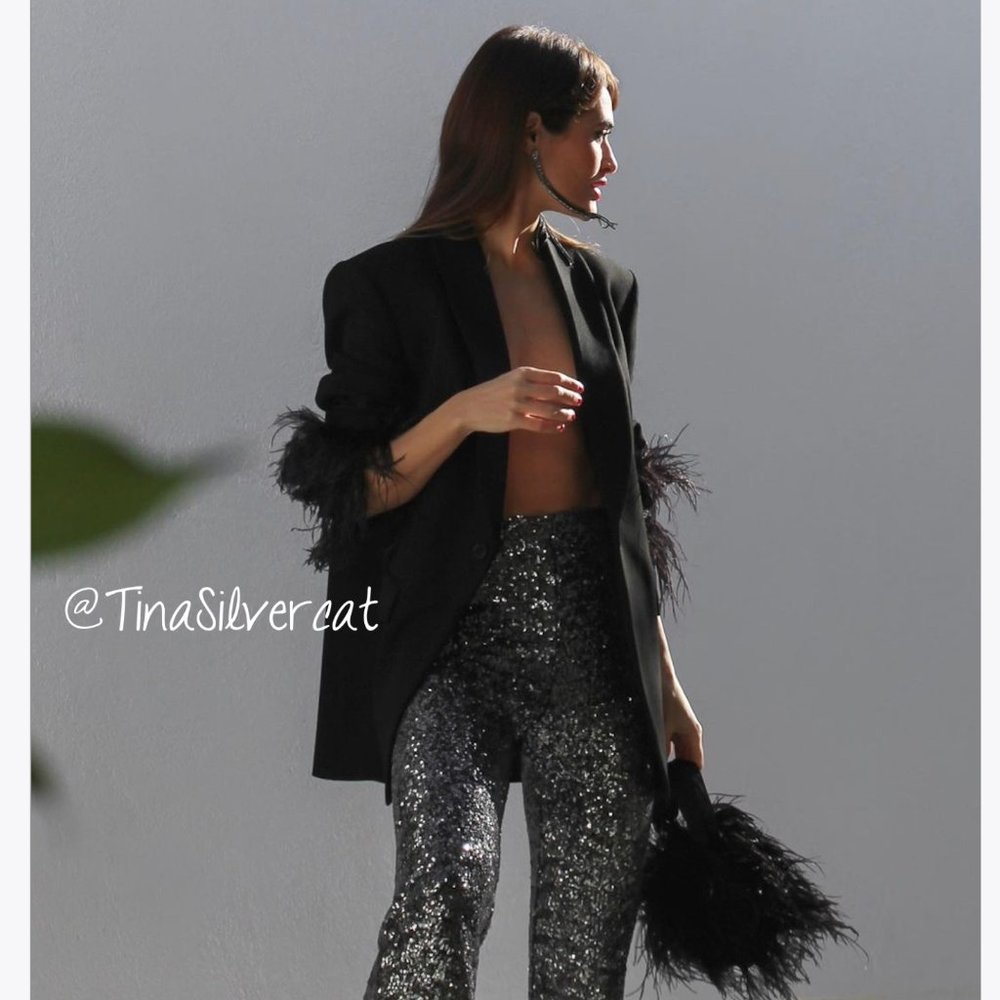 Zara Black Feather Trim Blazer Sz XS NWT - Picture 17 of 17